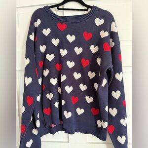 Fred David Heart Pattern Sweater - Navy, Red, White